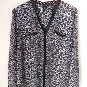 Torrid Animal Print Blouse with faux leather collar and studs size 2X